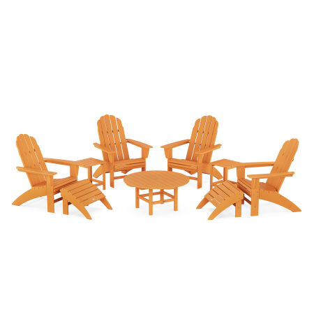 POLYWOOD Vineyard Curveback Adirondack Chair 9-Piece Conversation Set in Tangerine