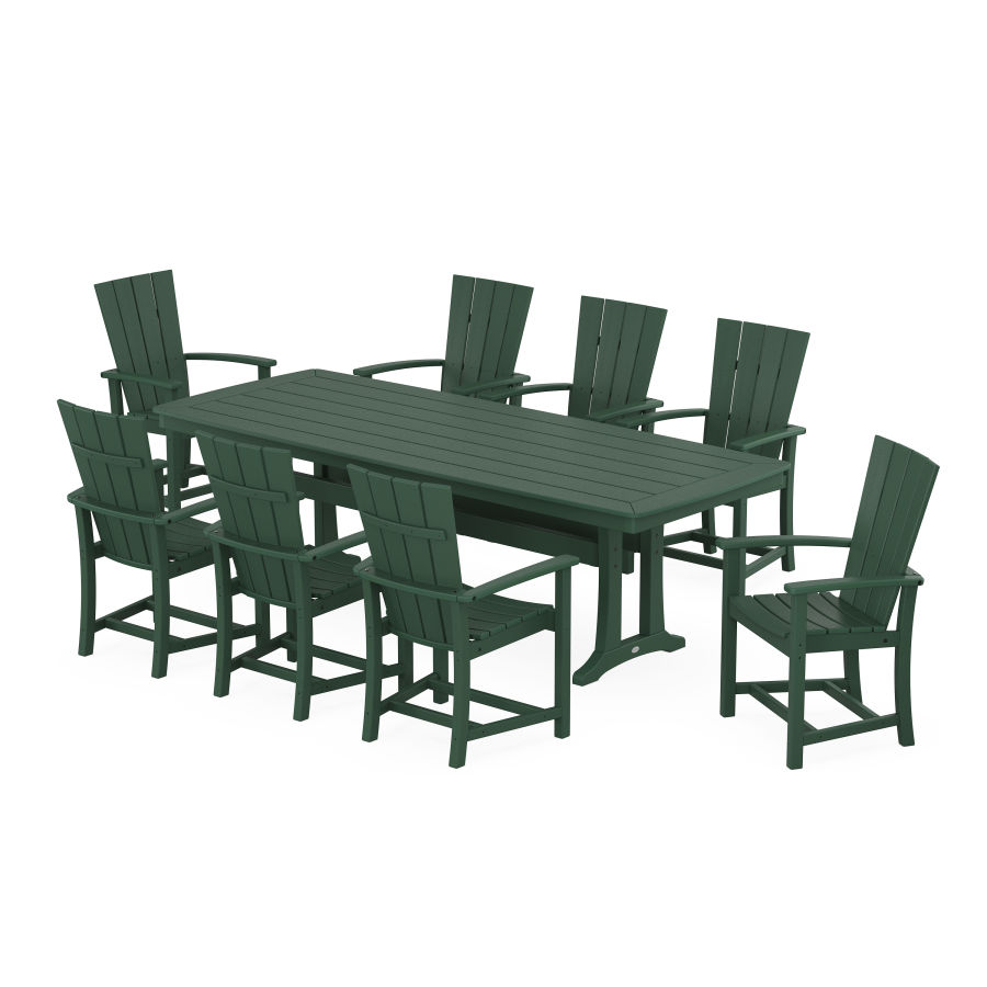 POLYWOOD Quattro Adirondack 9-Piece Dining Set with Trestle Legs in Green