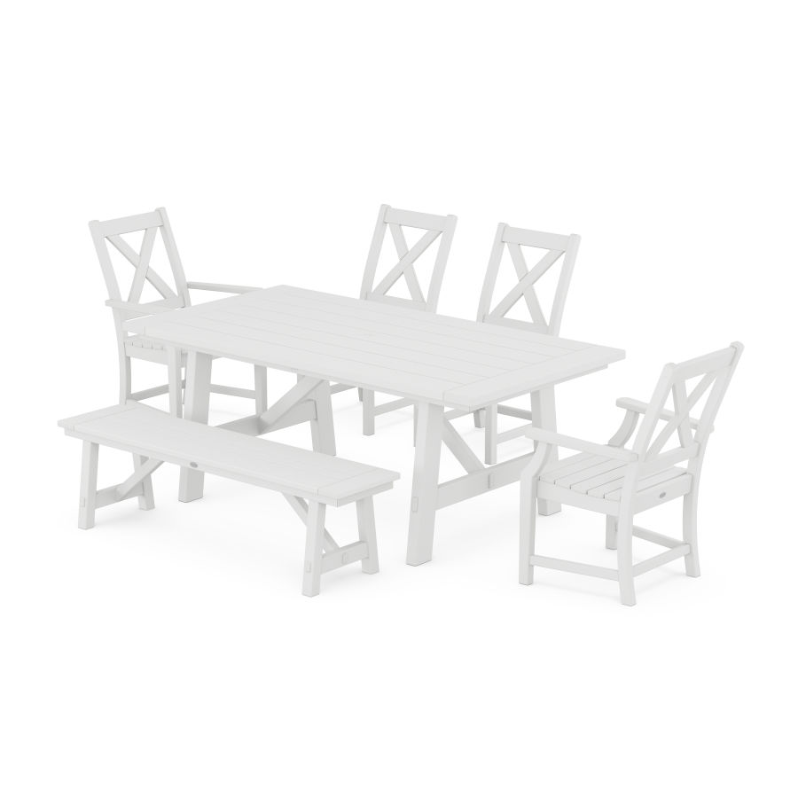 POLYWOOD Braxton 6-Piece Rustic Farmhouse Dining Set With Trestle Legs in White