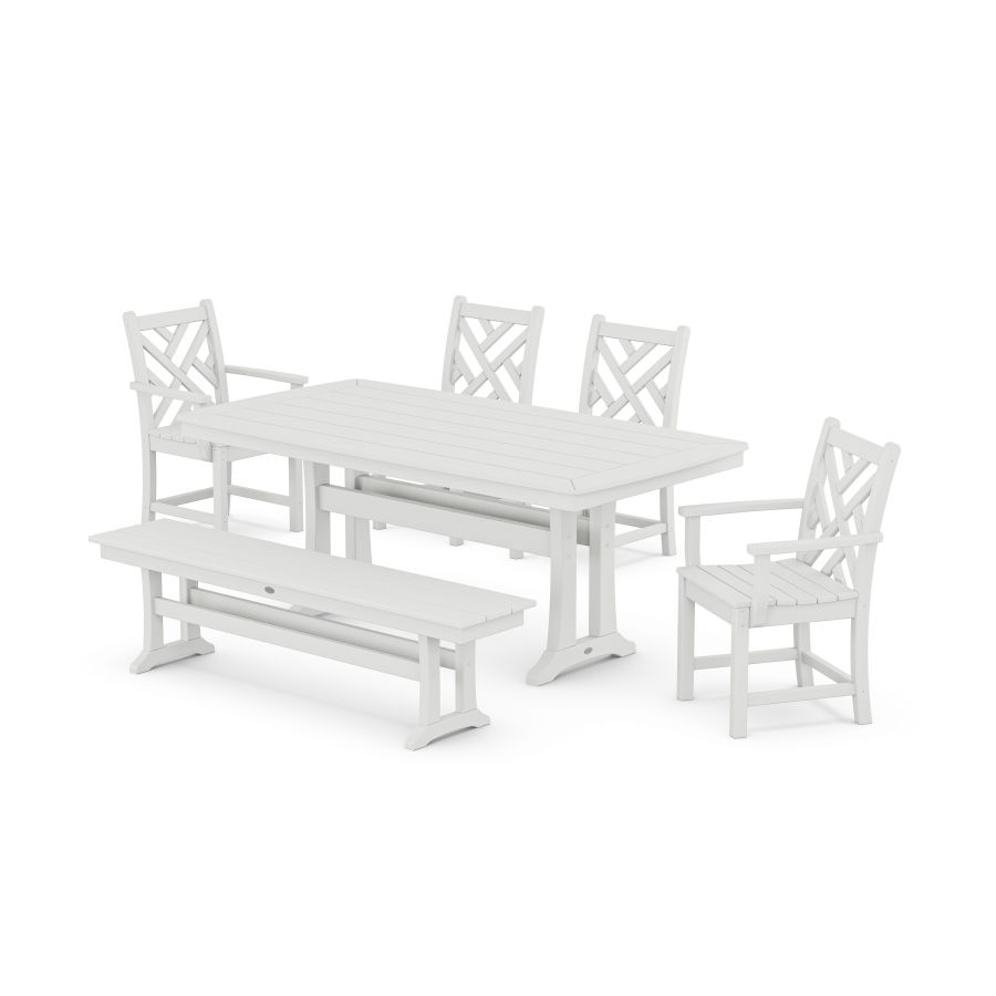 POLYWOOD Chippendale 6-Piece Dining Set with Trestle Legs in White