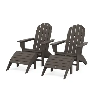 POLYWOOD Vineyard Curveback Adirondack Chair 4-Piece Set with Ottomans in Vintage Finish