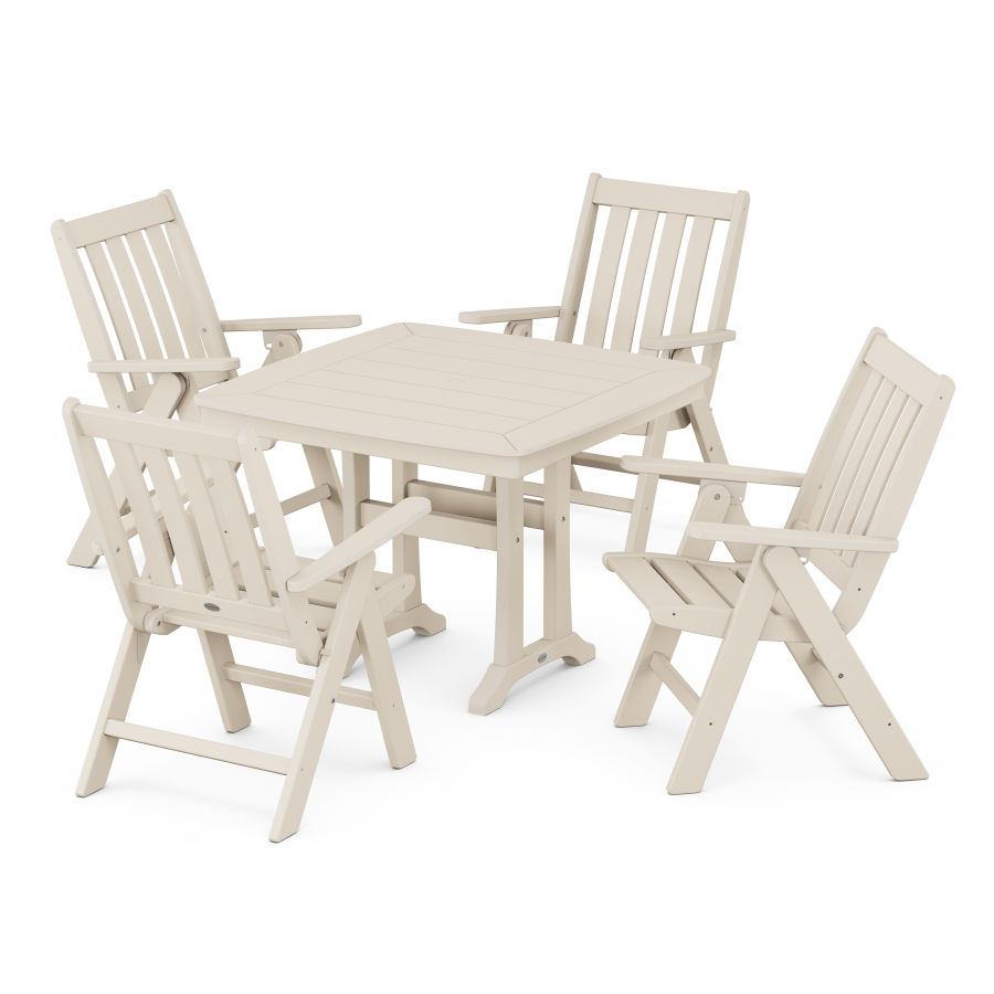 POLYWOOD Vineyard Folding 5-Piece Dining Set with Trestle Legs in Sand