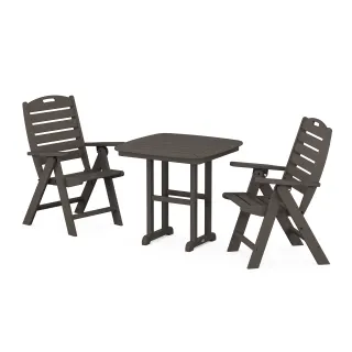 POLYWOOD Nautical Folding Highback Chair 3-Piece Dining Set in Vintage Finish