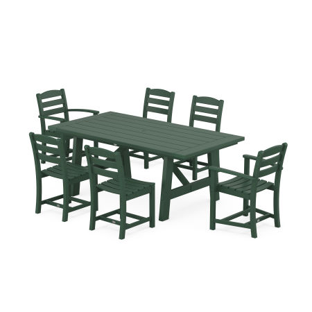 La Casa Cafe 7-Piece Rustic Farmhouse Dining Set With Trestle Legs in Green