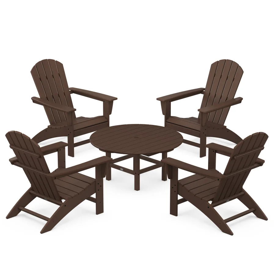 POLYWOOD Nautical 5-Piece Adirondack Chair Conversation Set in Mahogany