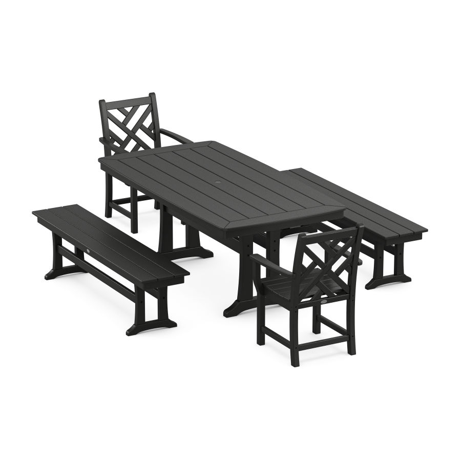 POLYWOOD Chippendale 5-Piece Dining Set with Trestle Legs in Black