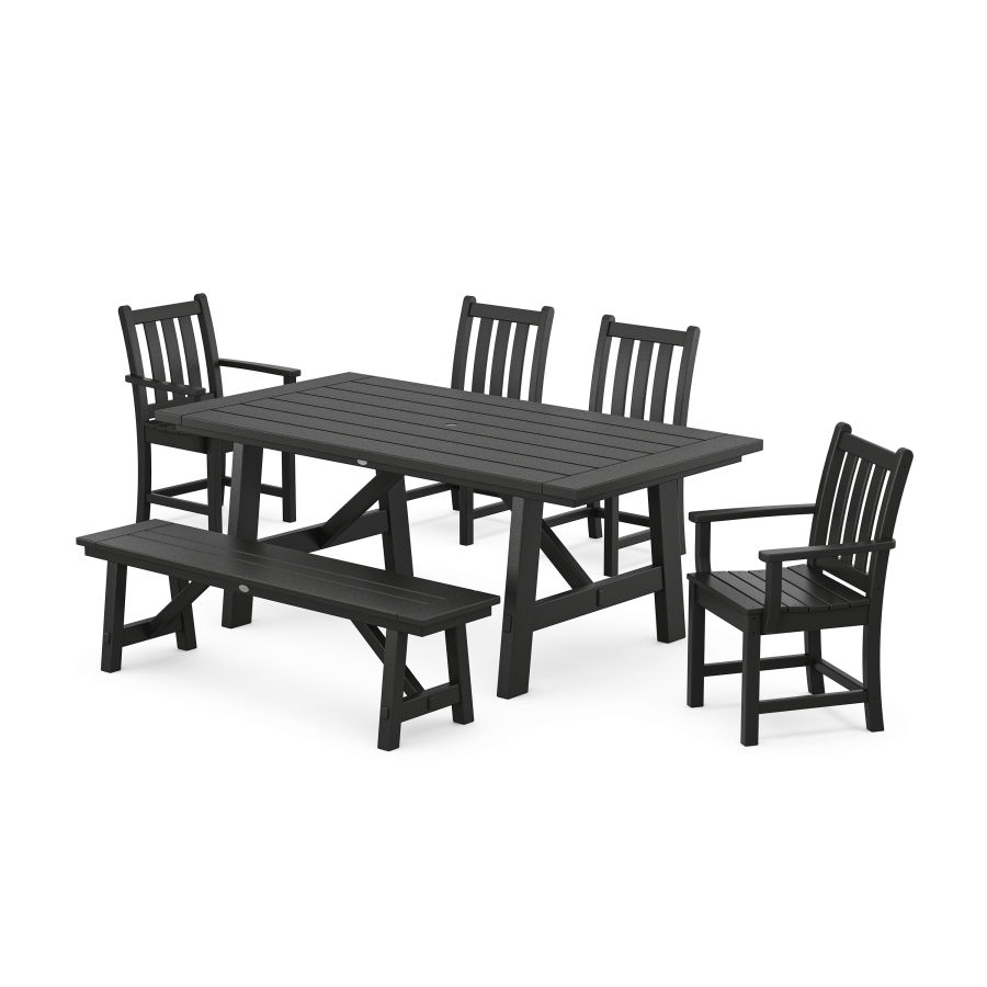 POLYWOOD Traditional Garden 6-Piece Rustic Farmhouse Dining Set With Trestle Legs in Black