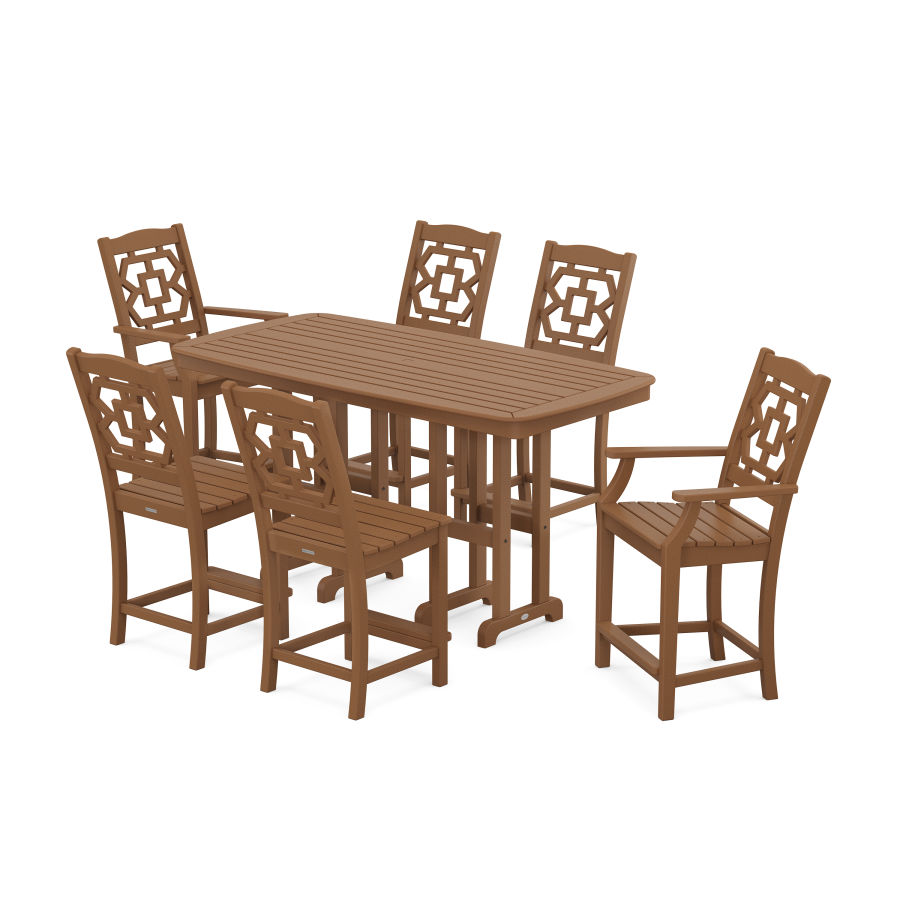 POLYWOOD Chinoiserie 7-Piece Counter Set in Teak