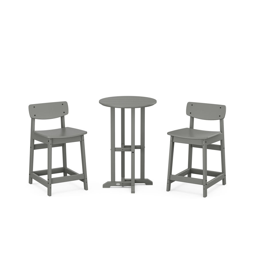 POLYWOOD Modern Studio Urban Lowback Counter Chair 3-Piece Bistro Set in Slate Grey