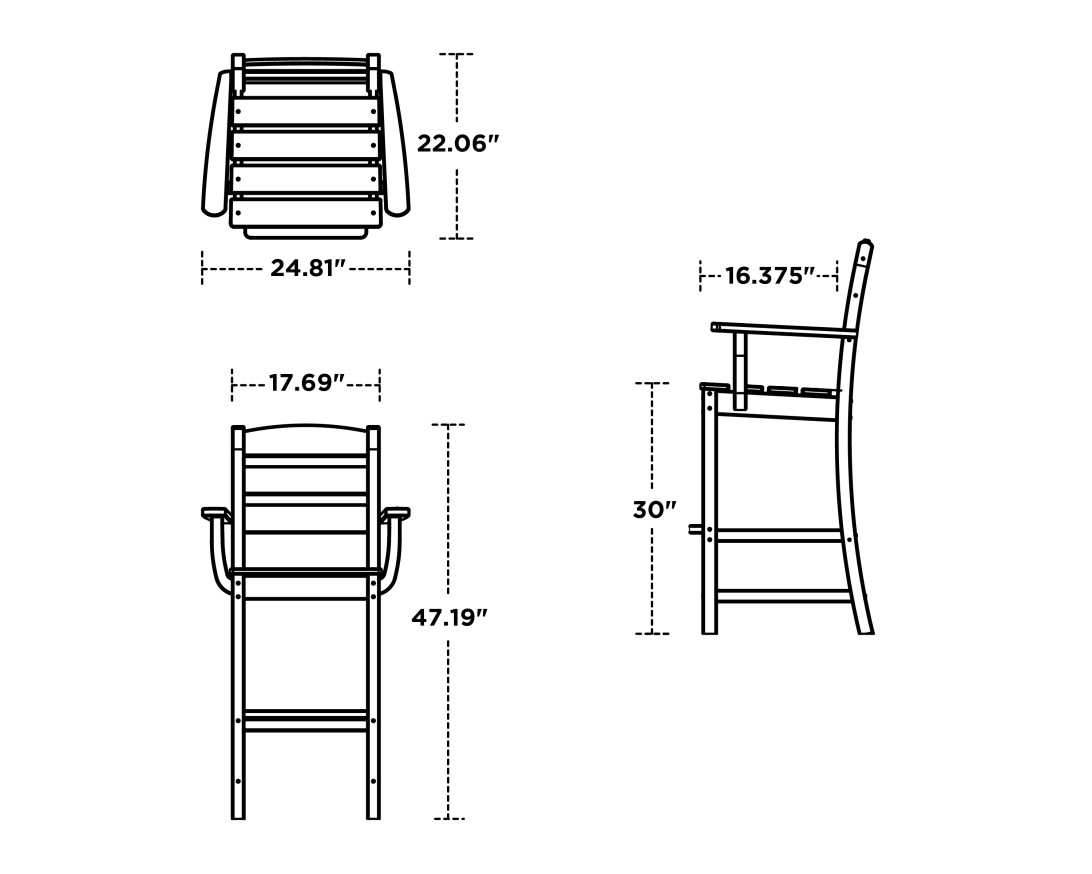 Dimensions for Lakeside Bar Arm Chair