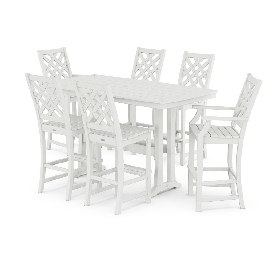 POLYWOOD Wovendale 7-Piece Bar Set with Trestle Legs in White