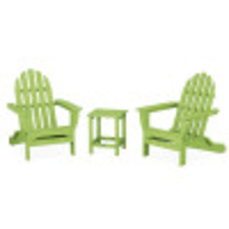 Classic Folding Adirondack 3-Piece Set with Long Island 18" Side Table in Lime
