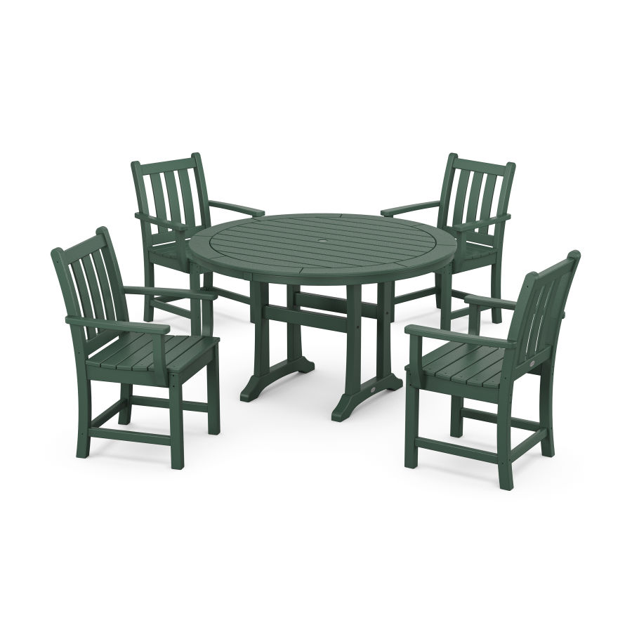 POLYWOOD Traditional Garden 5-Piece Round Dining Set with Trestle Legs in Green