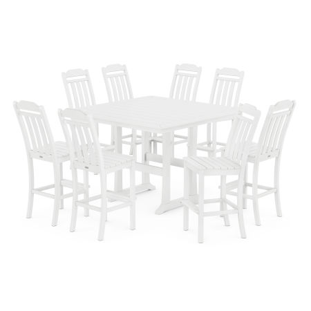 Country Living 9-Piece Square Side Chair Bar Set with Trestle Legs in White