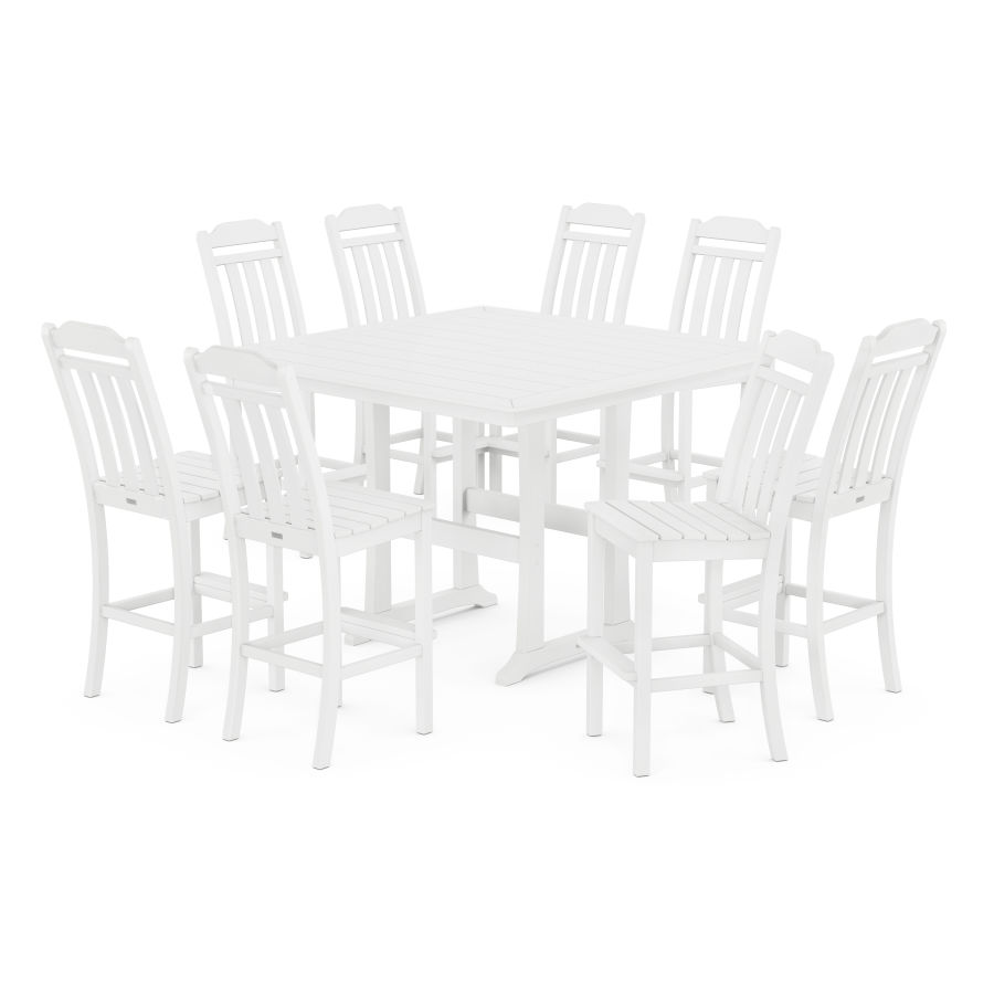 POLYWOOD Country Living 9-Piece Square Side Chair Bar Set with Trestle Legs in White
