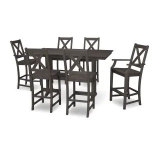 POLYWOOD Braxton 7-Piece Farmhouse Trestle Bar Set in Vintage Finish