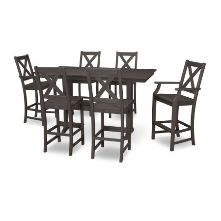 POLYWOOD Braxton 7-Piece Farmhouse Trestle Bar Set in Vintage Finish