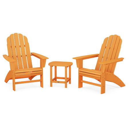 Vineyard 3-Piece Curveback Adirondack Set with South Beach 18" Side Table in Tangerine