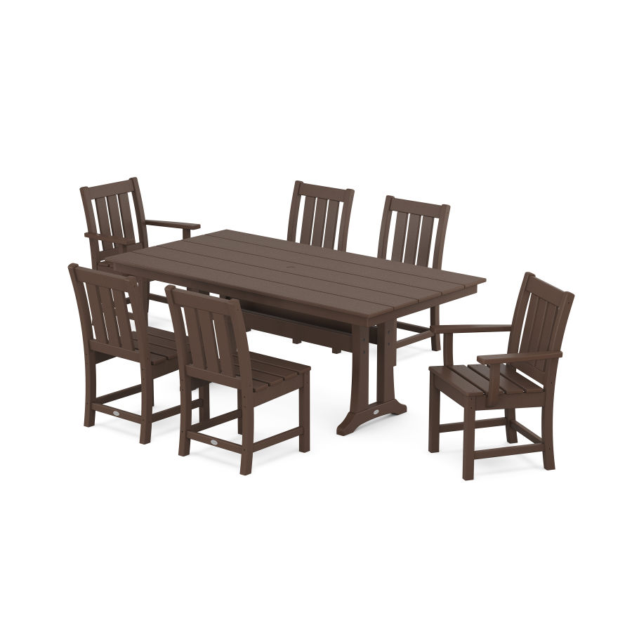 POLYWOOD Oxford 7-Piece Farmhouse Dining Set with Trestle Legs in Mahogany