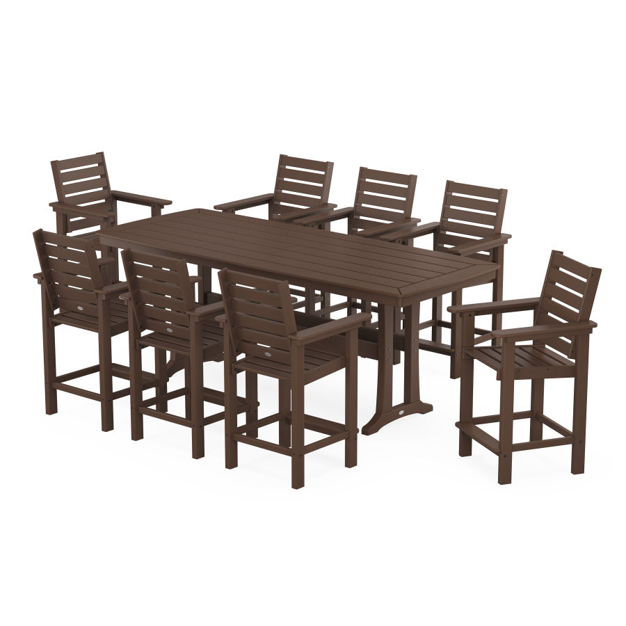 POLYWOOD Captain 9-Piece Counter Set with Trestle Legs in Mahogany
