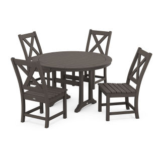 POLYWOOD Braxton Side Chair 5-Piece Round Dining Set With Trestle Legs in Vintage Finish