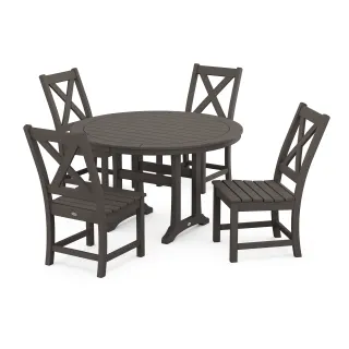 POLYWOOD Braxton Side Chair 5-Piece Round Dining Set With Trestle Legs in Vintage Finish