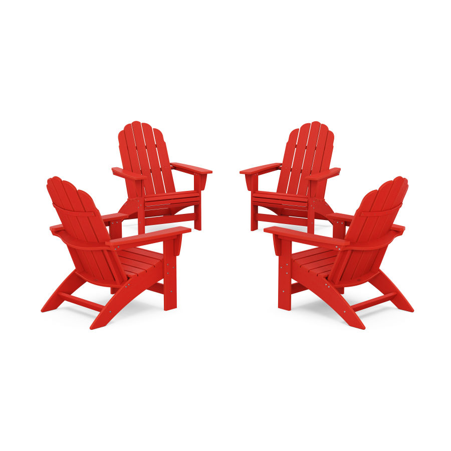 POLYWOOD 4-Piece Vineyard Grand Adirondack Chair Conversation Set in Sunset Red
