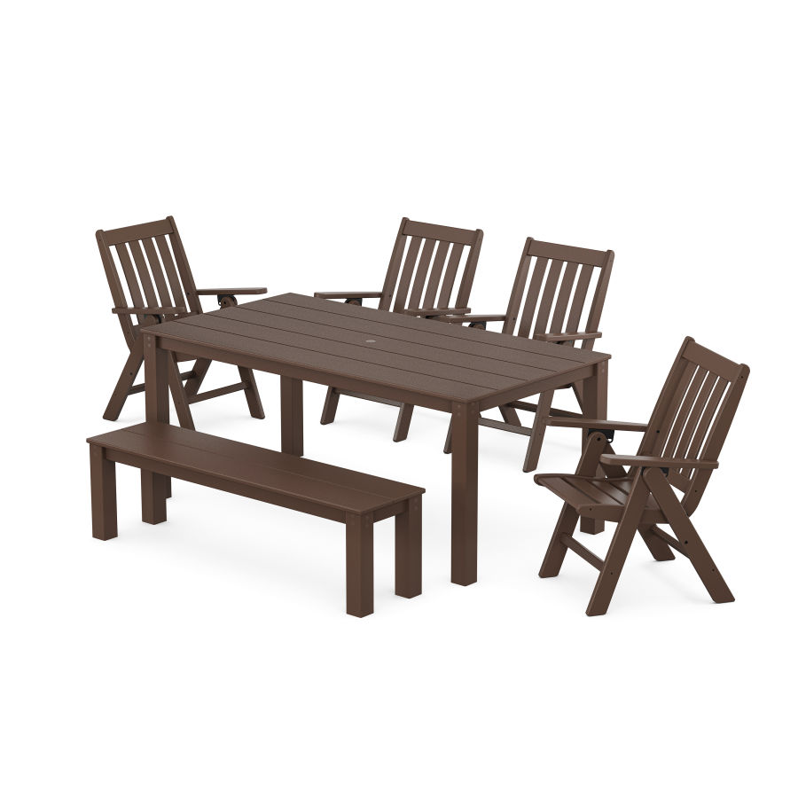 POLYWOOD Vineyard Folding Chair 6-Piece Parsons Dining Set with Bench in Mahogany
