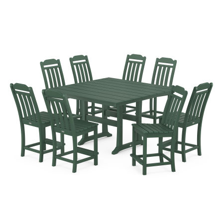 Country Living 9-Piece Square Farmhouse Side Chair Counter Set with Trestle Legs in Green
