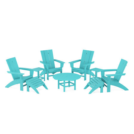 Modern Curveback Adirondack Chair 9-Piece Conversation Set in Aruba