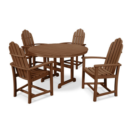POLYWOOD Classic Adirondack 5-Piece Round Farmhouse Dining Set in Teak