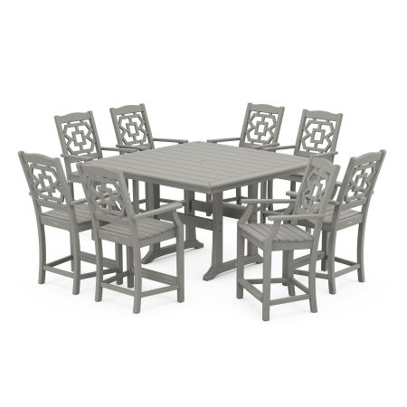 POLYWOOD Chinoiserie 9-Piece Square Counter Set with Trestle Legs