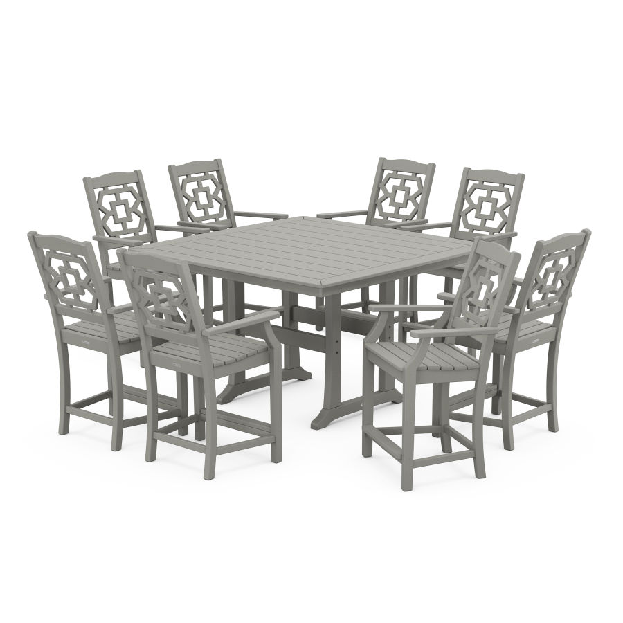 POLYWOOD Chinoiserie 9-Piece Square Counter Set with Trestle Legs