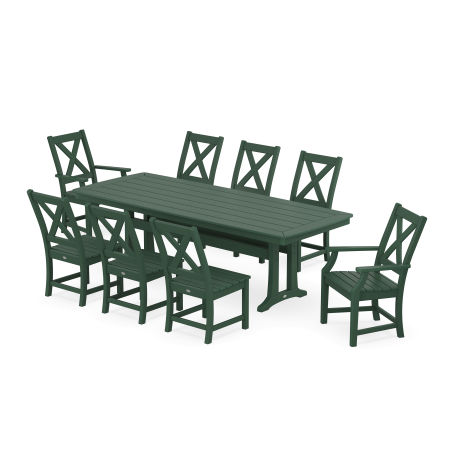 Braxton 9-Piece Dining Set with Trestle Legs in Green