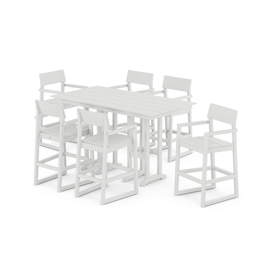 POLYWOOD EDGE Arm Chair 7-Piece Farmhouse Bar Set in White