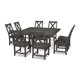 POLYWOOD Braxton 9-Piece Nautical Trestle Dining Set in Vintage Finish