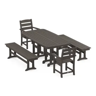 POLYWOOD Lakeside 5-Piece Dining Set with Benches in Vintage Finish