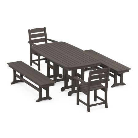 POLYWOOD Lakeside 5-Piece Dining Set with Benches in Vintage Finish