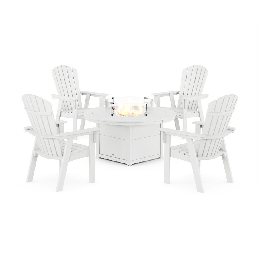 POLYWOOD Nautical 4-Piece Curveback Upright Adirondack Conversation Set with Fire Pit Table in White