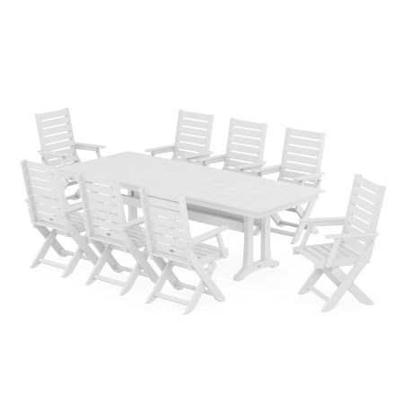 Captain 9-Piece Farmhouse Dining Set with Trestle Legs in White