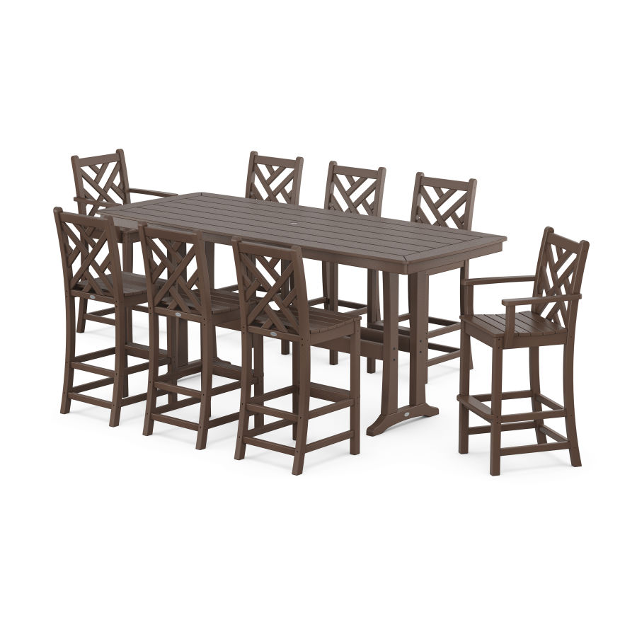 POLYWOOD Chippendale 9-Piece Bar Set with Trestle Legs in Mahogany