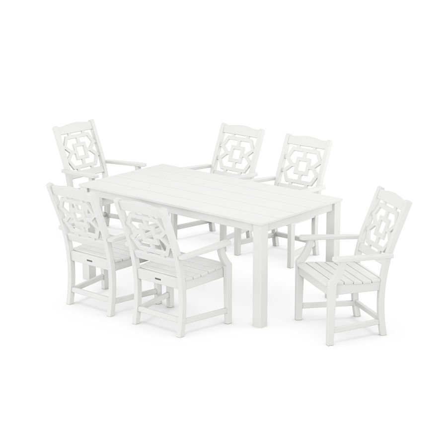 POLYWOOD Chinoiserie Arm Chair 7-Piece Parsons Dining Set in White