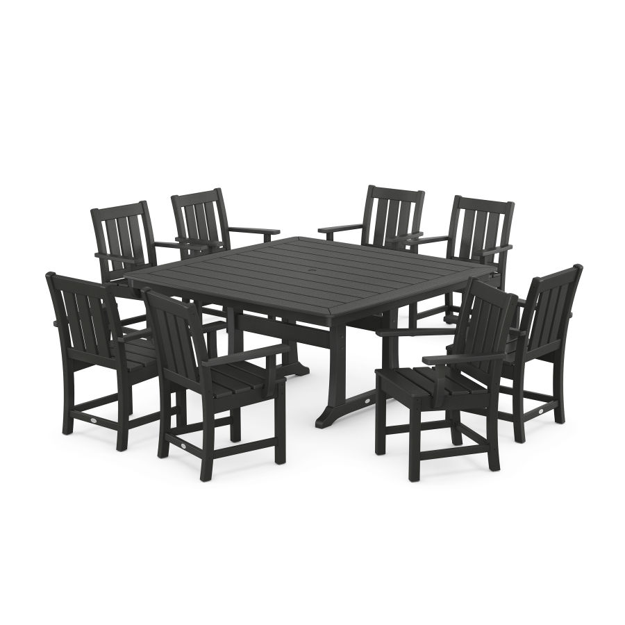 POLYWOOD Oxford 9-Piece Square Dining Set with Trestle Legs in Black