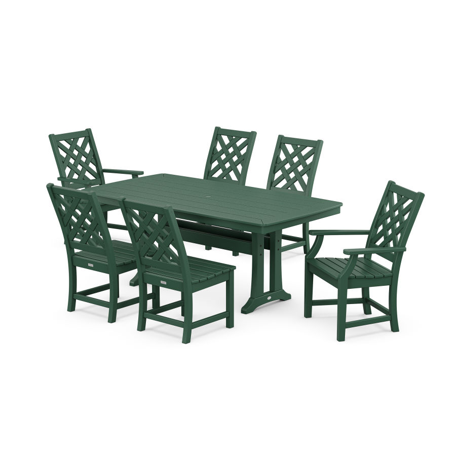 POLYWOOD Wovendale 7-Piece Dining Set with Trestle Legs in Green