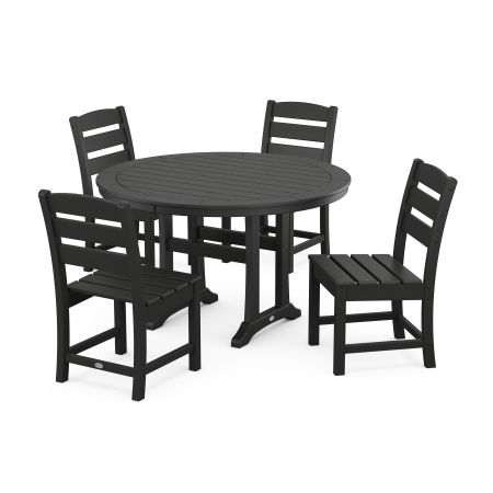 Lakeside Side Chair 5-Piece Round Dining Set With Trestle Legs in Black