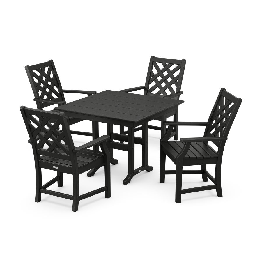 POLYWOOD Wovendale 5-Piece Farmhouse Dining Set in Black