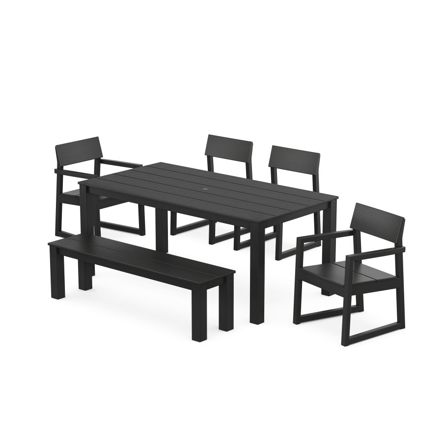 POLYWOOD EDGE 6-Piece Parsons Dining Set with Bench in Black