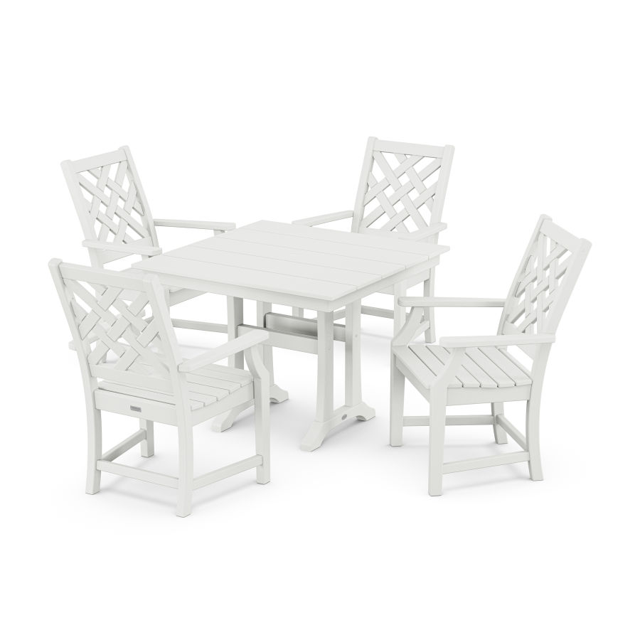 POLYWOOD Wovendale 5-Piece Farmhouse Dining Set with Trestle Legs in White