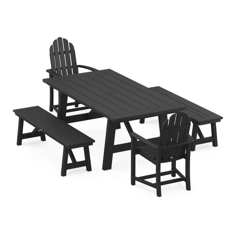 POLYWOOD Classic Adirondack 5-Piece Rustic Farmhouse Dining Set With Trestle Legs in Black