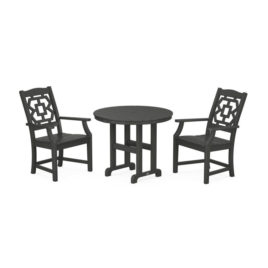 POLYWOOD Chinoiserie 3-Piece Farmhouse Dining Set in Black